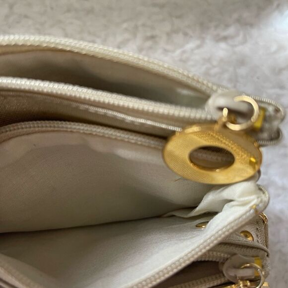 Gold Nylon Crossbody bag with Gold Brass Elephant Attachment & Crystal Eyes - Picture 11 of 11